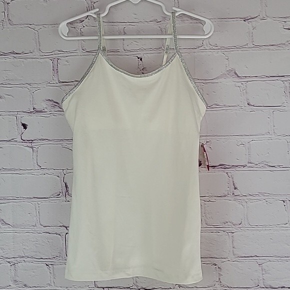SO Ivory tanktop with silver trim/straps. Size 10 Girls. NWT - Picture 1 of 7